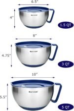 Rorence Mixing Bowls Set: Stainless Steel Non-Slip Bowls with Pour Spout, Handle and Lid - Set of 3 - Blue - Image 3