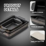 KOOV Bakeware Set, Ceramic Baking Dish, Rectangular Baking Pans Set, Casserole Dish for Cooking, Cake Dinner, Kitchen 9 x 13 Inches, 3-Piece, Stripe Series (Rough Black) - Image 3