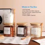 Set of 4 Square Glass Jar with Bamboo Lids and Spoons – Airtight 27 oz Borosilicate Glass Food Storage Contaienrs with 132 Kitchen Pantry Labels for Coffee, Tea, Sugar - Image 3