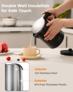 Electric Kettle Stainless Steel, 1.0L Small Water Boiler 1200W Fast Boiling, Double Wall Tea Kettle Pot Automatic Shut Off, Durable Coffee & Tea Maker/Warmer/Heater Black - Image 3