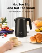 Electric Kettle Stainless Steel, 1.0L Small Water Boiler 1200W Fast Boiling, Double Wall Tea Kettle Pot Automatic Shut Off, Durable Coffee & Tea Maker/Warmer/Heater Black - Image 4
