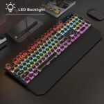 MageGee Typewriter Mechanical Gaming Keyboard, Retro Black Punk Round Keycaps RGB Rainbow Backlit Wired Keyboards for Laptop MAC PC Gamer, with Magnetic Wrist Rest - Blue Switch - Image 3