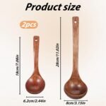 Wooden Ladle for Soup, Set of 2 Wooden Spoons for for Deep Pot, Non-Stick Wooden Spoons for Cooking & Serving, Natural Wood Sauces Porridge Soup Flatware with Long Straight Handle - Image 3