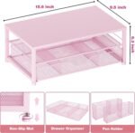 OPNICE Desk Organizers and Accessories, 2-Tier Computer Monitor Stand Riser with Drawer and 2 Pen Holders, Laptop Stand, Office Desk Accessories & Office Decor for Women, Pink - Image 4