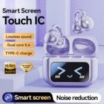 Open Ear Clip Headphones Wireless Earbuds Bluetooth 5.4 Sports Earphones with Wireless LED Touch Screen Waterproof in Ear Earphones for Pad Tablet Laptop Android/iOS Phones (Purple) - Image 3