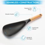 【2 Pack】Silicone Cooking Spoon for Nonstick Cookware - Wooden Handle Kitchen Spoon for Mixing, Flipping, Scraping & Serving - Heat-Resistant Spatula for Baking, Stirring (11.4'' Black 2-Pcs) - Image 4