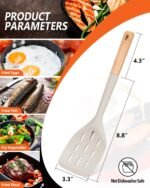 Pack of 2 Silicone Spatula, Non Stick Cooking Utensil Set Wooden Handle Kitchen Turner for Baking Mixing Grilling Serving Food Heat Resistant Non Scratch Hooks Included (Khaki) - Image 3