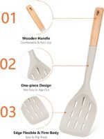 Pack of 2 Silicone Spatula, Non Stick Cooking Utensil Set Wooden Handle Kitchen Turner for Baking Mixing Grilling Serving Food Heat Resistant Non Scratch Hooks Included (Khaki) - Image 4