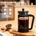 French press, borosilicate glass French press coffee maker, 3 layer stainless steel tea press,34oz large french press, suitable for home, office, kitchen, travel, fashion black - Image 6