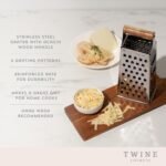 Twine Acacia Wood Handled Cheese Grater, Stainless Steel Grater, Citrus Zester, Reinforced Base, Vintage Kitchenware - Image 3