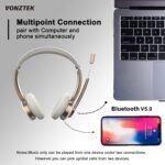 Bluetooth Headset with Microphone, Wireless Headphones with Noise Cancelling Mic, 26hrs talktime, On Ear Headphones with Mic Mute for Mac/Laptop/Zoom/Teams/Call Center/Office/Home Gold - Image 4