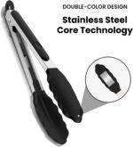 3 Pack Silicone Tongs for Cooking,Maywe Tanso 9 Inch Cooking Kitchen Tongs with Silicone Tips,Nonstick Stainless Steel Tongs for Steak Pie Pizza Pasta Spaghetti Salad BBQ Buffet - Image 4