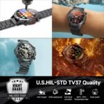 Smart Watches for Men,Military Rugged Men Smartwatch, Stainless Steel Body, IP68 Waterproof, 30-Day Long Standby, Answer/Make Call, 1.43" HD Screen, Compatible for Android iOS(2 Bands) - Image 3