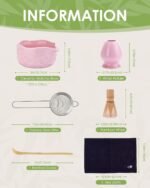 Matcha Whisk Set, Ceramic Matcha Set Includes Bowl with Spout, Whisk and Holder, Bamboo Scoop, Sifter and Tea Towel - 6 Pcs Matcha Kit Gift for Lovers Beginners (Pink) - Image 5