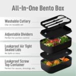 Double Premium Bento Box Adult, 67 fl oz BPA-Free - Black Stackable Lunch Box with Leak-Proof Lids & Dividers, Perfect for Meal Prep, Lunches & Portion Control - Image 3