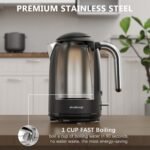 Evoloop Electric Kettles, 1.7L Tea Kettle, Hot Water Boiler Heater, Stainless Steel Electric Teapots BPA Free, Auto Shut-Off & Boil-Dry Protection, 120V/1500W-Black - Image 4