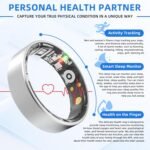 Smart Ring Health Tracking, Sleep Tracking, Heart Rate, Blood Oxygen, Blood Pressure，Fitness Ring, Activity Monitoring, 5 Days Battery, 5ATM Waterproof, No Subscription (Silver, 12#) - Image 3