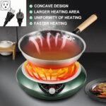 Inductio Cooktop With Wok Pan 1700W (85V~175V) 16 Levels Temperature & Power Control Induction Wok Burner with 18 Hours Timer, Auto-off, Fast & Even Heating Concave Electric Stove (Green) - Image 3