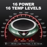 Inductio Cooktop With Wok Pan 1700W (85V~175V) 16 Levels Temperature & Power Control Induction Wok Burner with 18 Hours Timer, Auto-off, Fast & Even Heating Concave Electric Stove (Green) - Image 4
