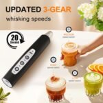 YUSWKO Black Handheld Milk Frother Wand for Coffee, Rechargeable Electric Whisk with 3 Heads 3 Speeds Drink Mixer Coffee Frother For Latte, Cappuccino, Hot Chocolate, Egg - Image 4