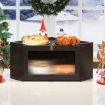 Corner Bamboo Bread Box for Kitchen Counter Large Capacity Rustic Bread Storage Container with Wavy Arcylic Transparent Door Vintage Storage for Homemade Bread (Black) - Image 3