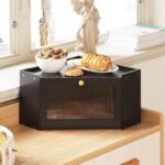 Corner Bamboo Bread Box for Kitchen Counter Large Capacity Rustic Bread Storage Container with Wavy Arcylic Transparent Door Vintage Storage for Homemade Bread (Black) - Image 4