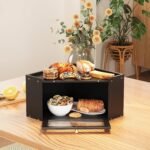 Corner Bamboo Bread Box for Kitchen Counter Large Capacity Rustic Bread Storage Container with Wavy Arcylic Transparent Door Vintage Storage for Homemade Bread (Black) - Image 5
