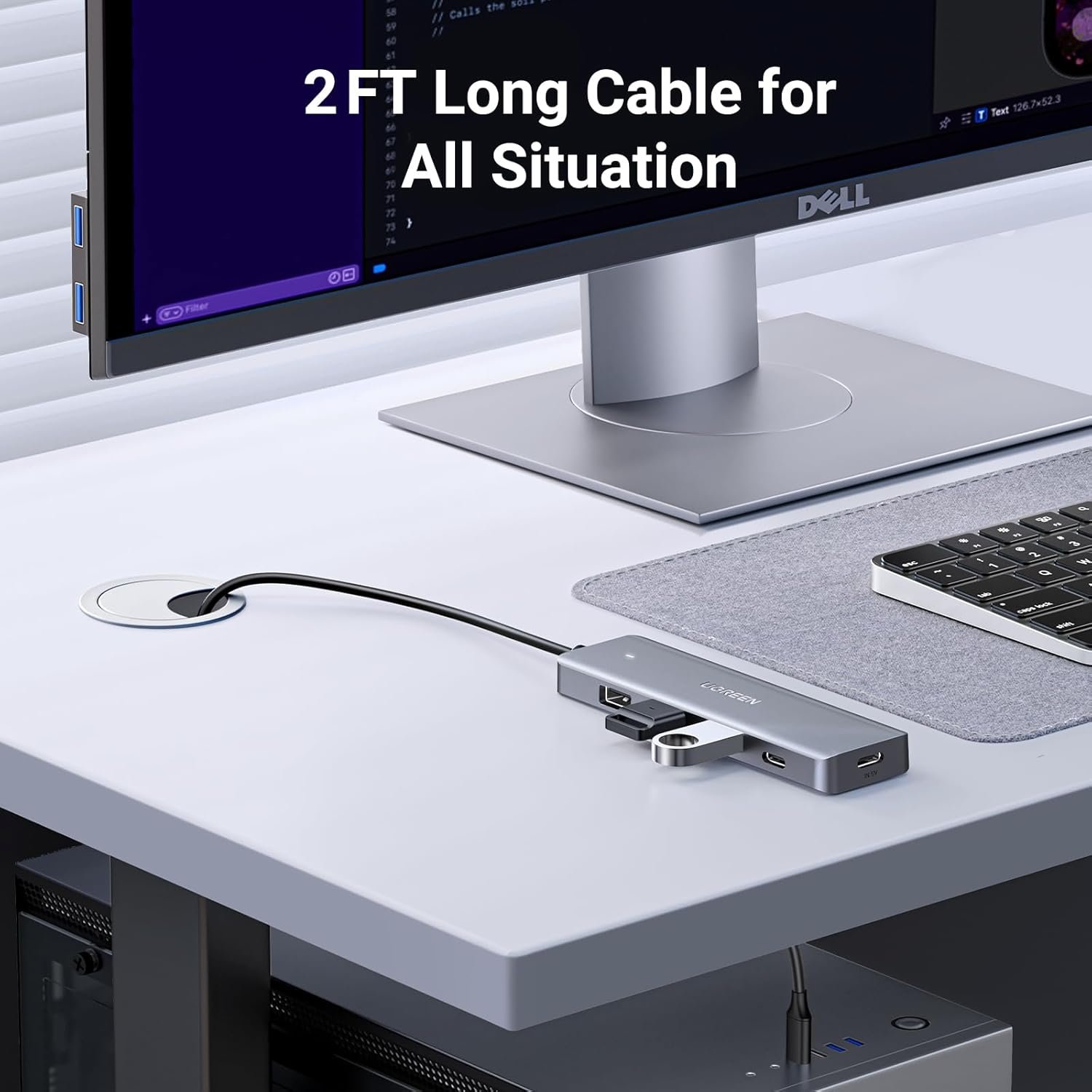 UGREEN USB Hub 4 Ports, C & 3 A Multiport Adapter, 2ft Long Cable Powered 3.0 Hub With C Power Port for Laptop, Desktop, PS5, Xbox Series, and More Devices - Image 4