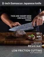 8" Chef Knife - Professional Kitchen Knife - Hammered Damascus Steel & Resin Handle - YAO Series - Image 3