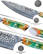 8" Chef Knife - Professional Kitchen Knife - Hammered Damascus Steel & Resin Handle - YAO Series - Image 4