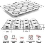 TeamFar 12-Cup Muffin Pan, Stainless Steel Cupcake Pans Muffin Tin Set for Oven Baking Mini Brownies Quiches Tarts, Non Toxic & Regular Size, Dishwasher Safe – Set of 2 - Image 3