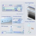 EPOMAKER TH99 Tri-Mode Wireless Mechanical Keyboard with 8000mAh Battery, Hot Swappable Custom RGB Gaming Keyboard with Numpad, Gasket Creamy for PC/Mac/Office (Blue&White, Creamy Jade) - Image 3
