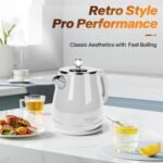 Electric Tea Kettle, 1350W /1.8L Hot Water Boiler Heater Pot, Retro Electric Kettle, Stainless Steel Electric Teapot, Auto Shut-Off & Boil-Dry Protection,White - Image 3