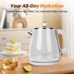 Electric Tea Kettle, 1350W /1.8L Hot Water Boiler Heater Pot, Retro Electric Kettle, Stainless Steel Electric Teapot, Auto Shut-Off & Boil-Dry Protection,White - Image 6