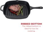 Jim Beam , Pre Seasoned Cast Iron Square Skillet with Ridges, 16", Black - Image 6