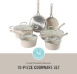 Martha Stewart Heathland Premium Nonstick PFA Free Ceramic Interior 10-Piece Tapered Aluminum Cookware Set - Taupe - Image 3