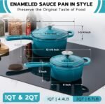 Onader 1QT & 2QT Saucepan Set with Lid, Enameled Cast Iron Sauce Pan Pot, Small Dutch Oven Cooking Kitchen Pot, Nonstick & Heavy Duty, Induction Compatible – Dark Cyan - Image 3