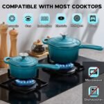 Onader 1QT & 2QT Saucepan Set with Lid, Enameled Cast Iron Sauce Pan Pot, Small Dutch Oven Cooking Kitchen Pot, Nonstick & Heavy Duty, Induction Compatible – Dark Cyan - Image 6