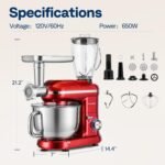VIVOHOME 3-in-1 Stand Mixer, 6 Quart Electric Tilt-Head Kitchen Mixer with Bowl, Multifunctional Food Mixer with Meat Grinder and Blender Attachments, Dough Hook, Beater, and Whisk, Red - Image 6