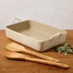 Bloomhouse 3-Piece 4.8-Quart 9 X 13 Ceramic Bakeware Set with Olive Wood Tools – Linen/Taupe Baking Dish with Handles, Oven Safe, Durable Stoneware for Casseroles, Roasting & Serving - Image 4