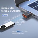 6 Pack USB C to USB Adapter, USB C Male to USB 3.0 Female OTG Adapter for iPhone 17/16/15, Mac, iPad, Samsung Galaxy S24 S25, Notebook, and More Type C Devices, Black - Image 3