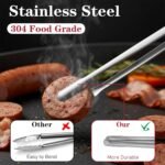 Non-Slip Tips Cooking Tongs 2 Set, One-Piece Stainless Steel Metal Tongs, Serrated Kitchen Tweezers Tong for Baking, Food Plating, BBQ(11.4" and 9.44") - Image 4