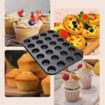 Nonstick 24 Cups Mini Muffin Pan with Extended Handles for Easy Grip, Carbon Steel Steel to Promoted Even Baking, Dishwasher Safe (Black) - Image 6