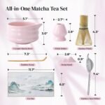 DOWAN Matcha Whisk Set, 7 Pcs Matcha Set Includes Bowl with Spout, Whisk and Holder, Bamboo Scoop and Holder, Sifter and Tea Towel - Matcha Kit Gift for Lovers Beginners (Pink) - Image 3