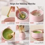 DOWAN Matcha Whisk Set, 7 Pcs Matcha Set Includes Bowl with Spout, Whisk and Holder, Bamboo Scoop and Holder, Sifter and Tea Towel - Matcha Kit Gift for Lovers Beginners (Pink) - Image 6