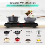 CUKOR Double Cast Iron 2 Burner, 1800W Countertop Burner, Dual Electric Stove Burners, Portable Double Burner for Cooking - Image 3