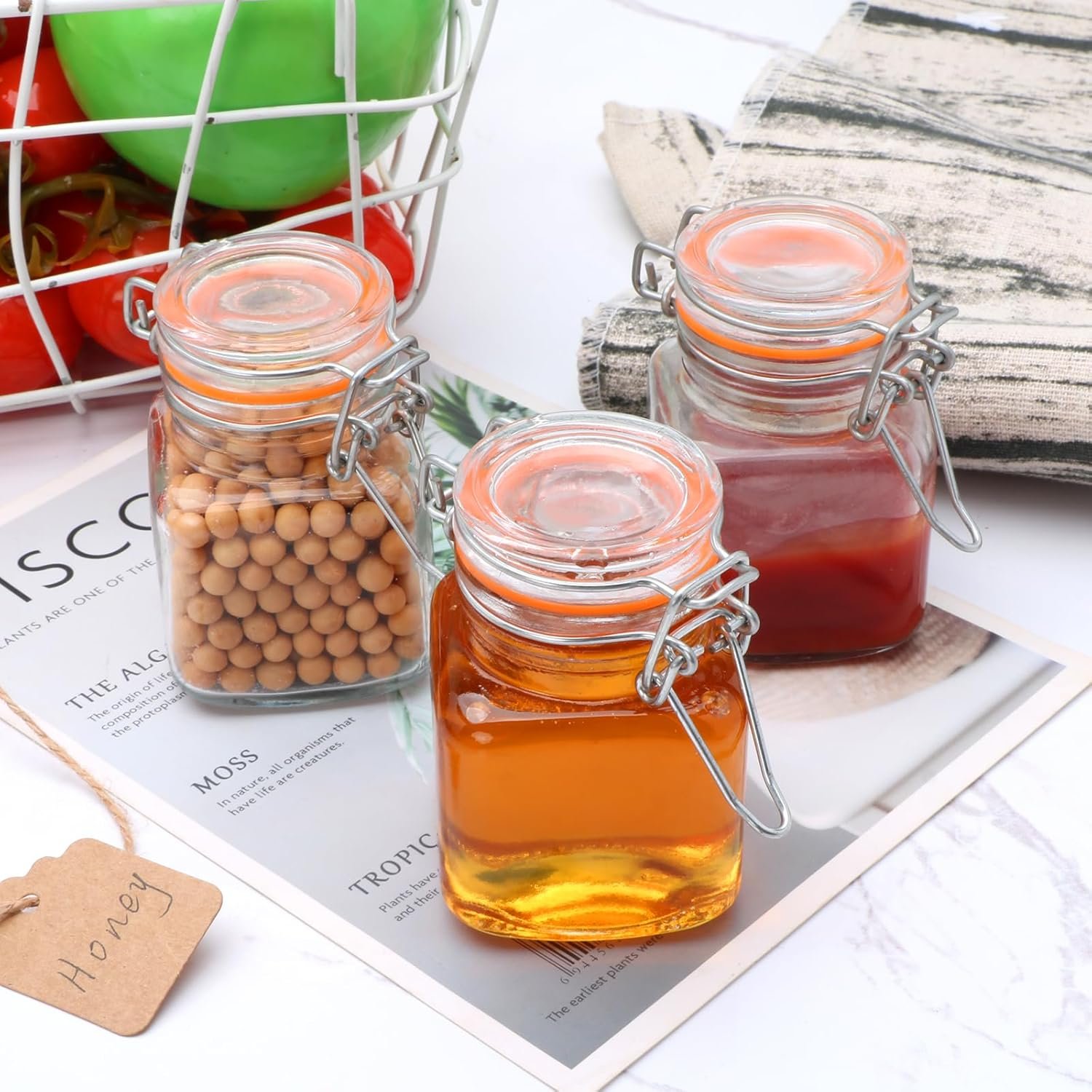 Encheng 4 oz Glass Jars With Airtight Lids And Leak Proof Rubber Gasket,Small Mason Jars With Hinged Lids For Kitchen, Mini Spice Jars With Twine And Tags Labeling 30 Pack - Image 4