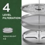 French Press Coffee Maker, 34 Ounce 1 Liter, Stainless Steel, Cold Brew Heat Resistant Borosilicate Glass Espresso Coffee & Tea Maker with 4 Filter - Image 4