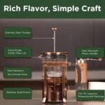 French Press Coffee Maker, 34 Ounce 1 Liter, Stainless Steel, Cold Brew Heat Resistant Borosilicate Glass Espresso Coffee & Tea Maker with 4 Filter - Image 5