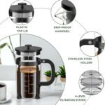 French Press Coffee Maker, 34 Ounce 1 Liter, Stainless Steel, Cold Brew Heat Resistant Borosilicate Glass Espresso Coffee & Tea Maker with 4 Filter - Image 7
